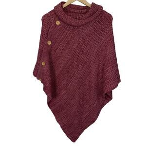 Women's Knit Loose Turtleneck Poncho One Size Pink Looks Homemade